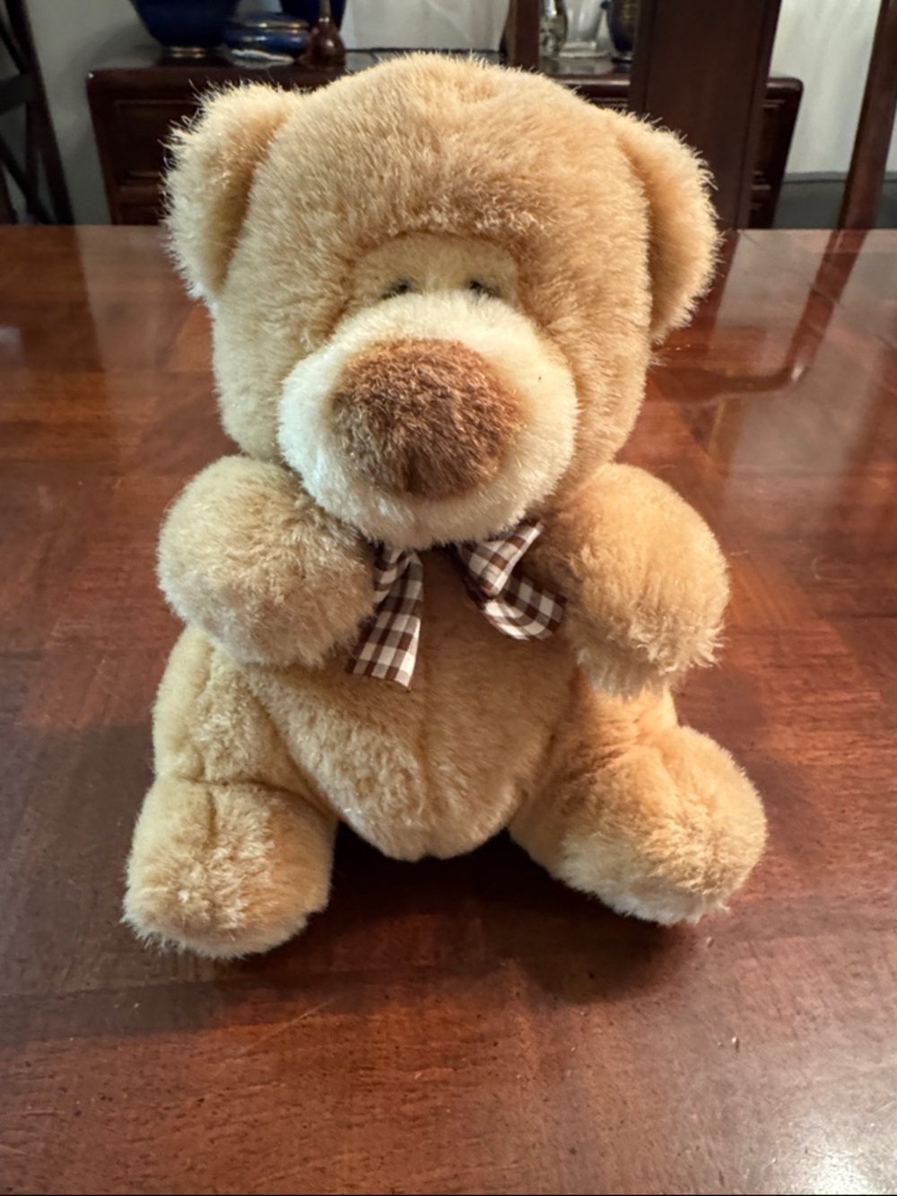 Gund 1993 Vintage Teddy Bear 8" with Gingham Bow Stuffed Animal Plush